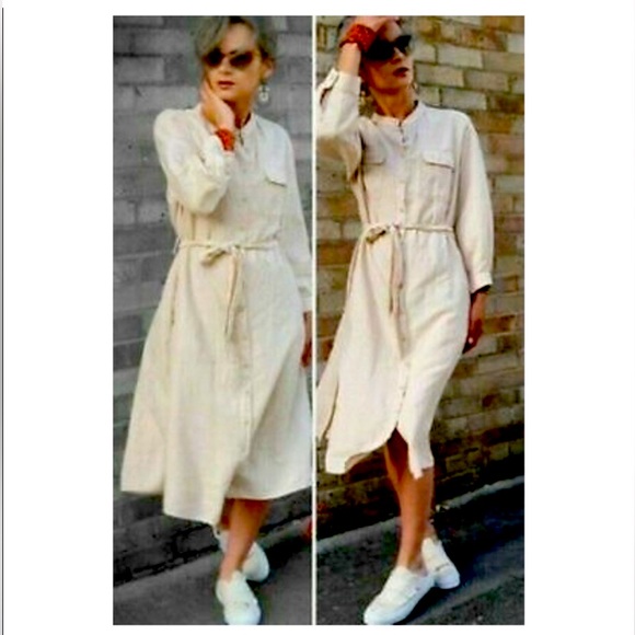 NWT ZARA linen button down midi shirt dress. Size L - Picture 5 of 10